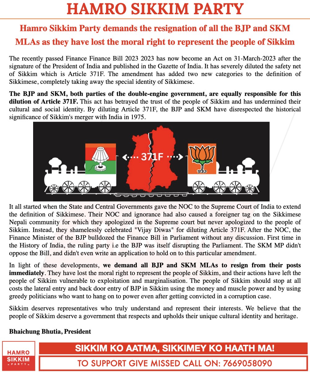 SKM and BJP MLAs should resign says HSP