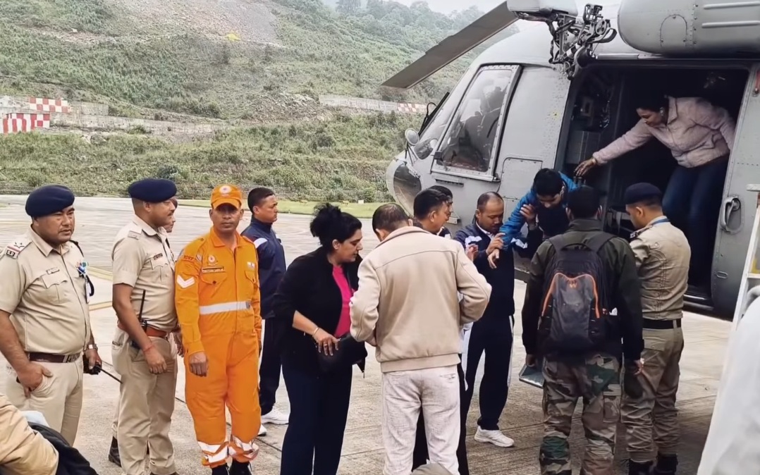 First Batch Of Tourists Rescued From North Sikkim By IAF Chopper At Pakyong Airport