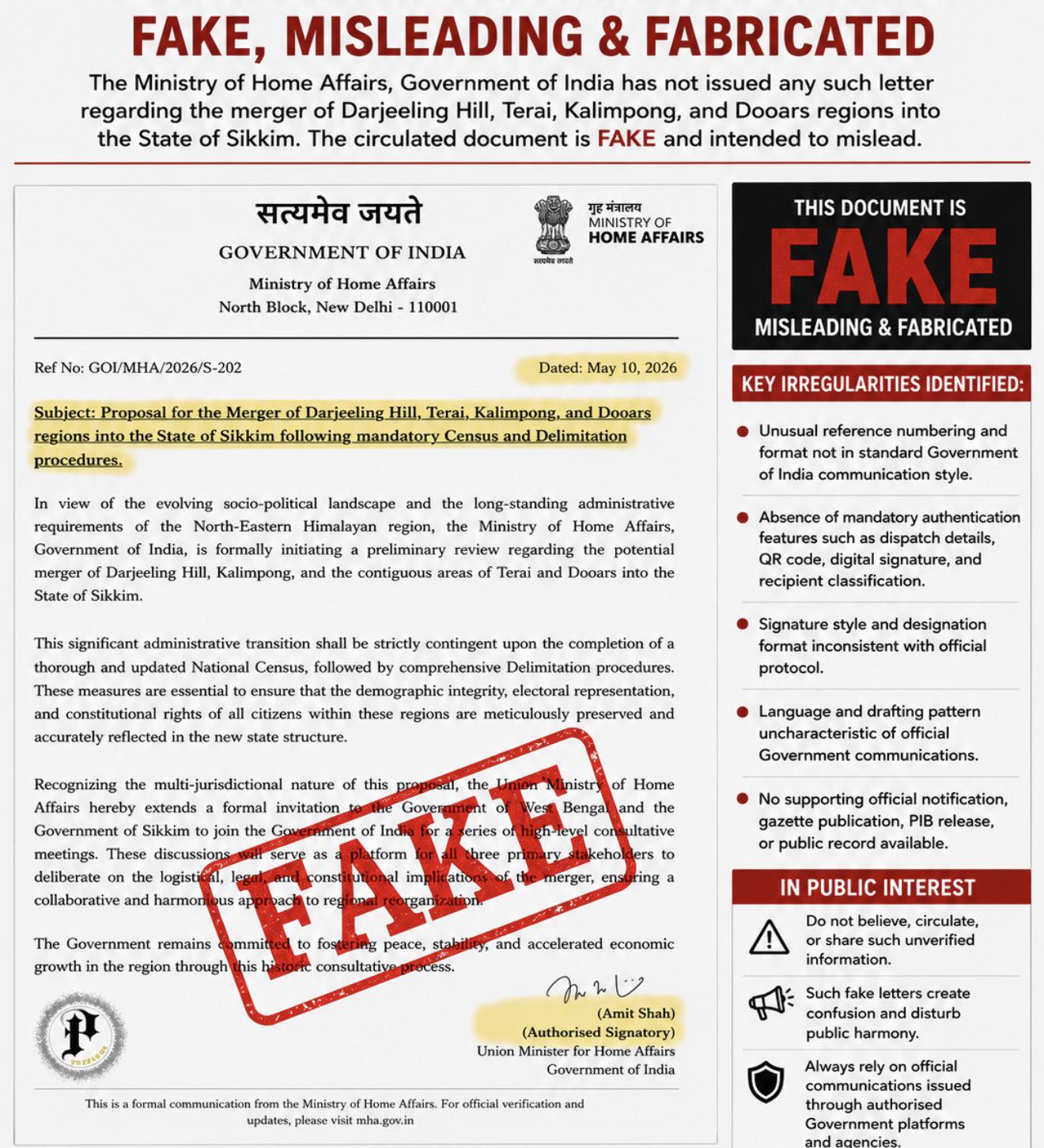 Fake ‘Sikkim Merger’ Notification Sparks Political Outrage; SKM and BJP Warn of Legal Action