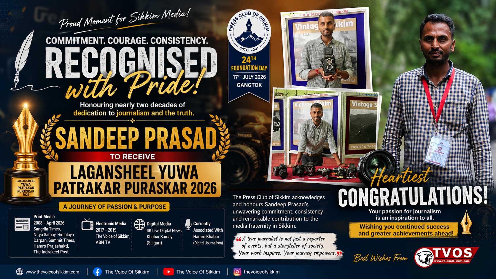 Sandeep Prasad Selected for Lagansheel Yuwa Patrakar Puraskar 2026