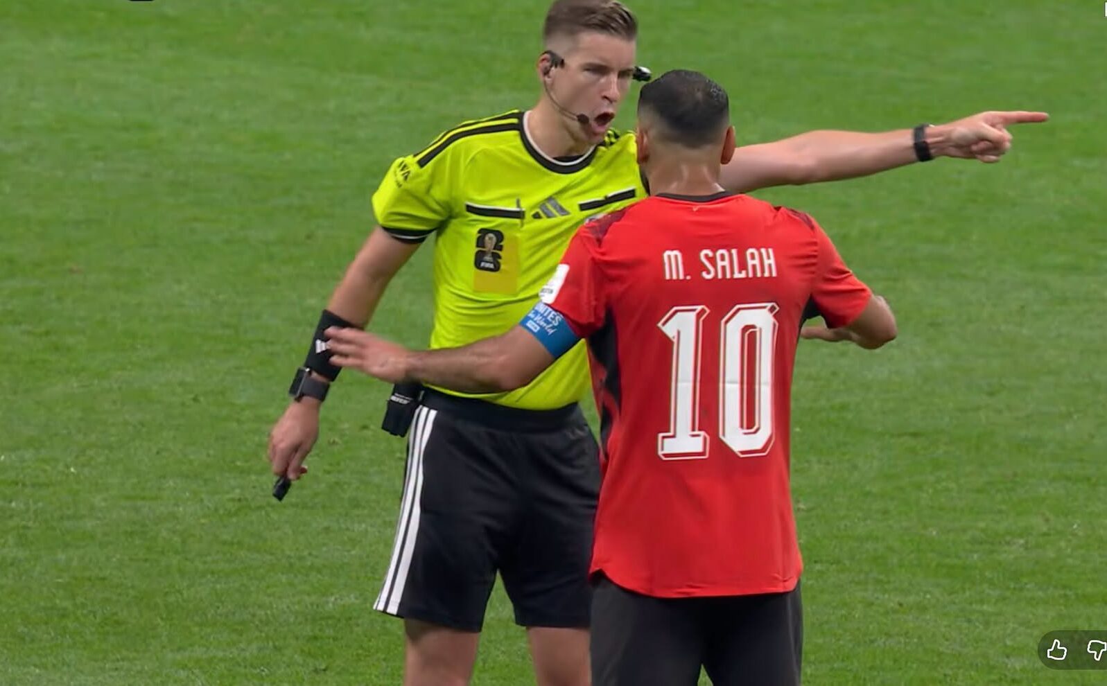 Egypt players protest to referee Francois Letexier after VAR disallows Mostafa Zico goal against Argentina at FIFA World Cup 2026