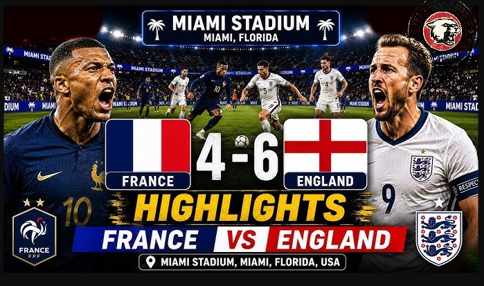England players celebrate winning the FIFA World Cup 2026 Bronze Final 6-4 against France at Miami Stadium