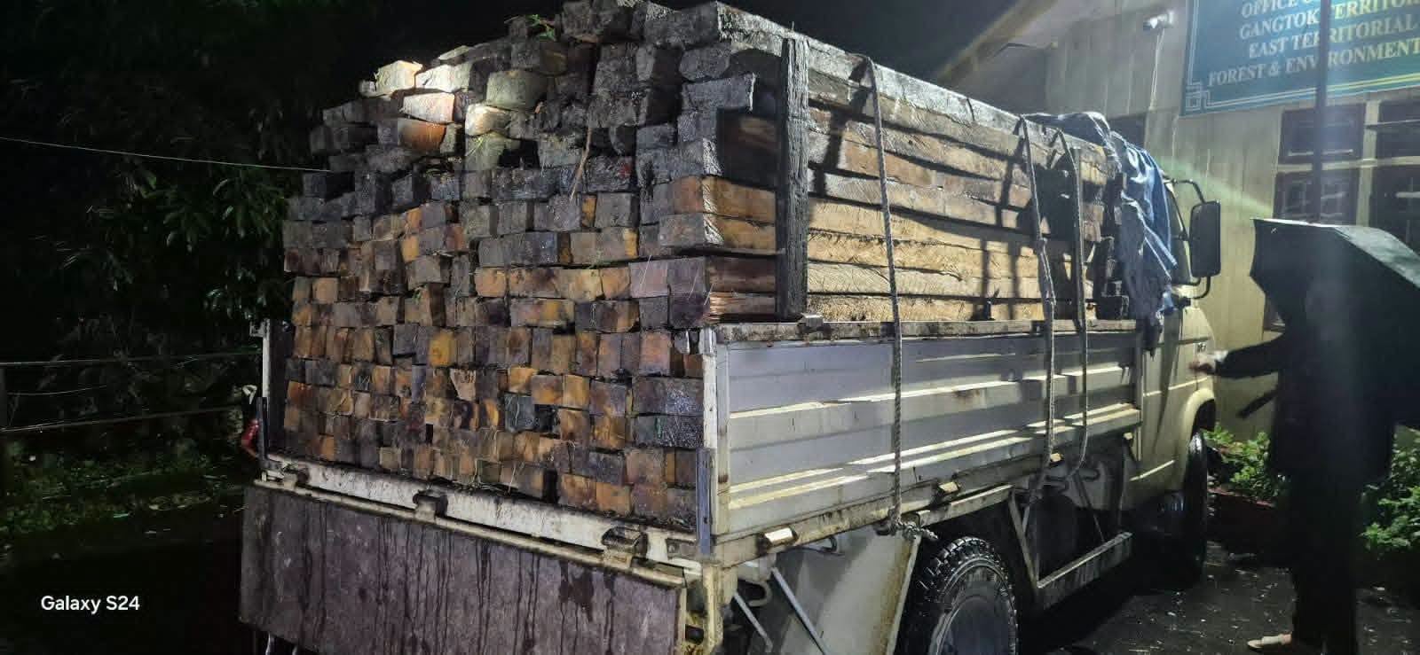Seized illegal timber consignment at Gangtok Forest Division Range Office after Ranka interception
