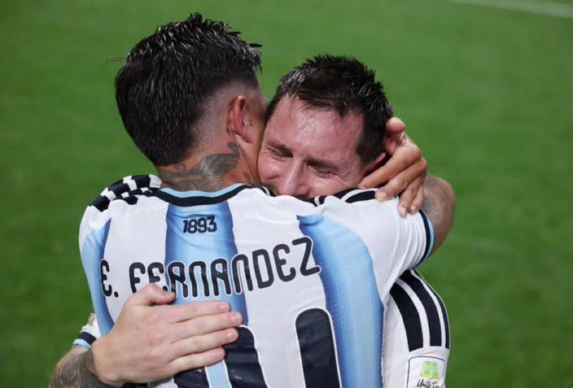 Messi and Fernandez Hugging After Dramatic Win Against Egypt