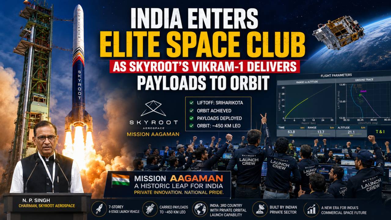 Skyroot Aerospace's Vikram-1 rocket lifting off from the First Launch Pad at Satish Dhawan Space Centre, Sriharikota