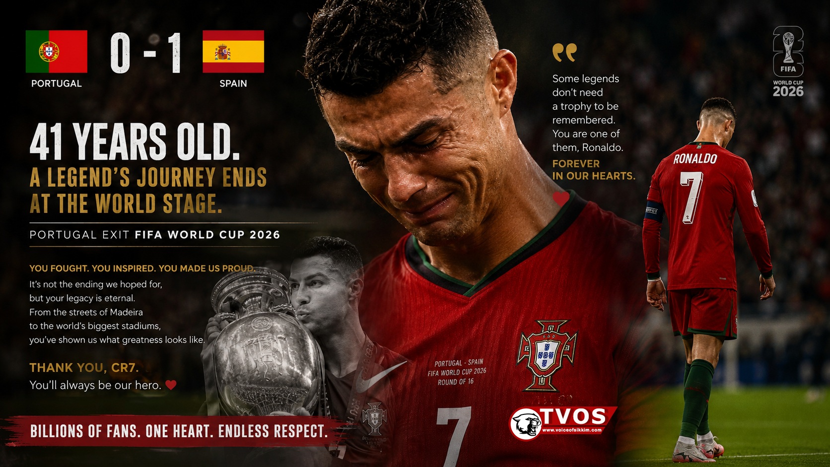 Cristiano Ronaldo emotional after Portugal lose to Spain in FIFA World Cup 2026 Round of 16
