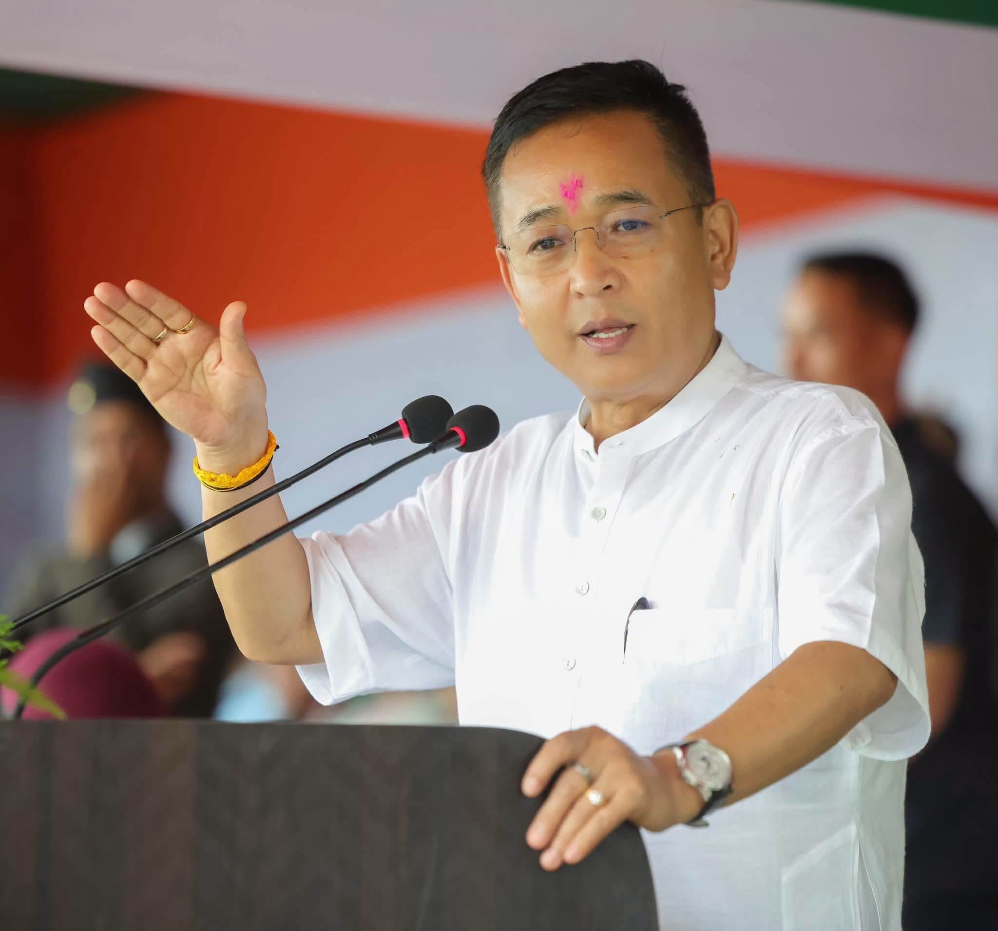 CM Prem Singh Tamang Golay addressing gathering at Mamring Pakyong