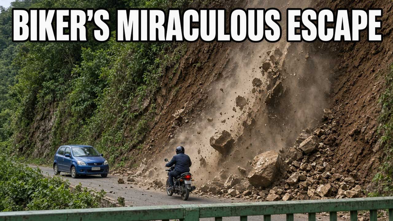 Bindu Landslide: Biker Miraculous Escape in Landslide