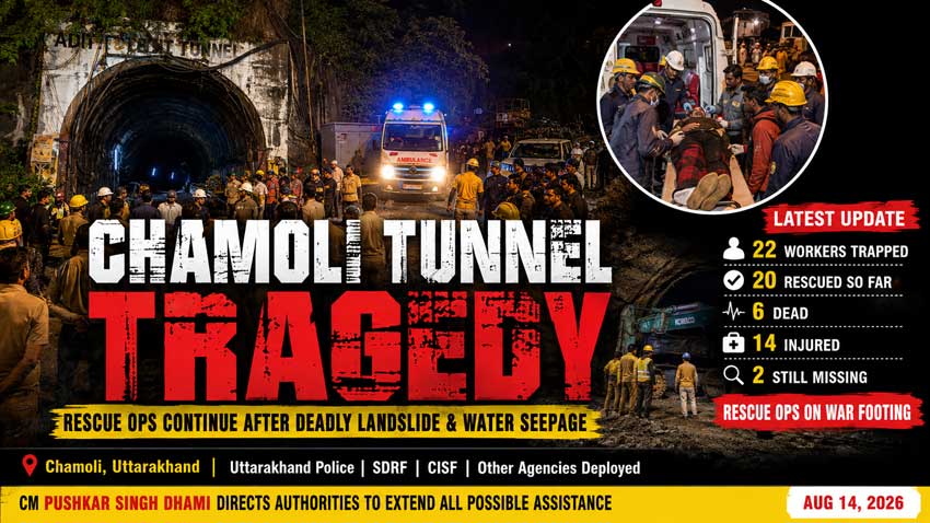 Chamoli Tunnel Tragedy: Six Dead, 14 Injured, Search Continues for Two Workers