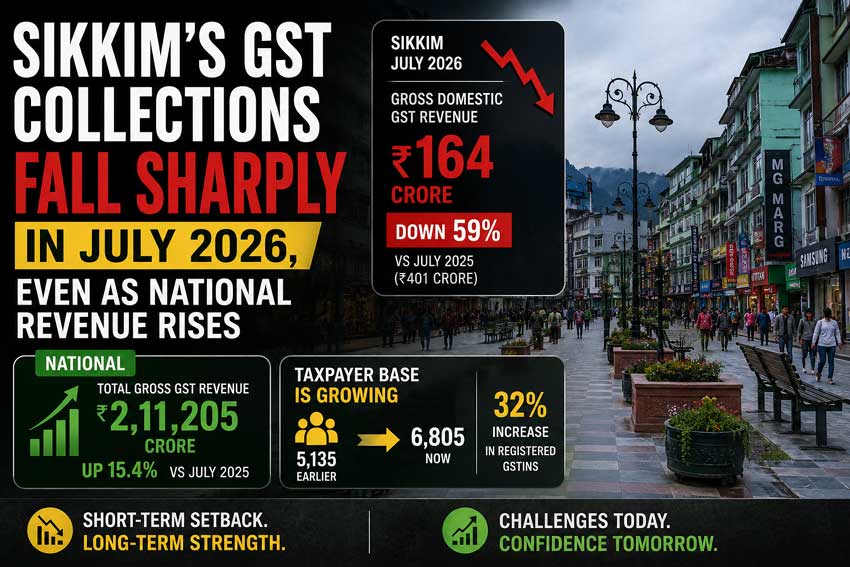 Sikkim's GST Collections Fall Sharply in July 2026, Even as National Revenue Rises