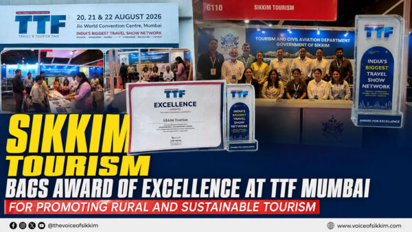 Sikkim Tourism receives the Award of Excellence for promoting Rural and Sustainable Tourism at TTF Mumbai 2026. Sikkim Tourism TTF Mumbai 2026 Award of Excellence