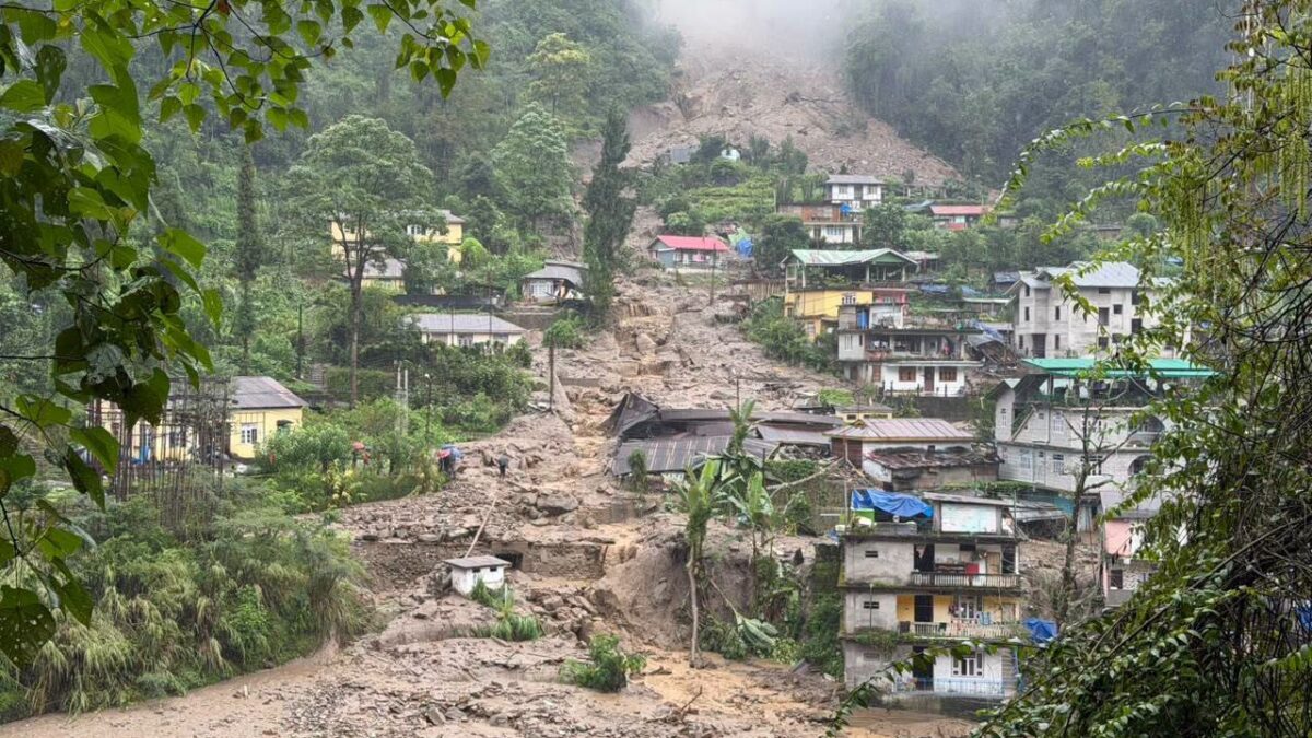 Rimbi landslide damage affecting houses and government quarters in Gyalshing district, Sikkim