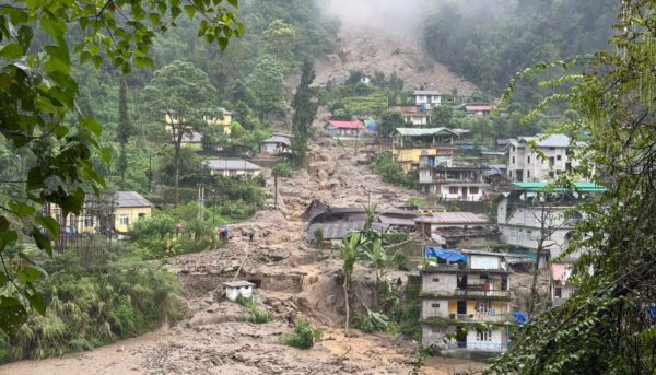 Rimbi landslide damage affecting houses and government quarters in Gyalshing district, Sikkim
