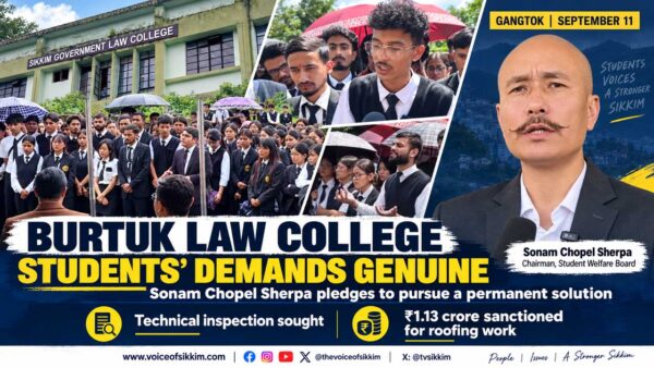 Sonam Chopel Sherpa addresses media over Burtuk Law College students’ infrastructure concerns. Sonam Chopel Sherpa addresses media over Burtuk Law College students’ infrastructure concerns.