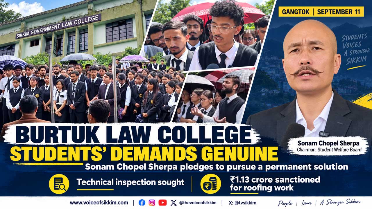 Sonam Chopel Sherpa addresses media over Burtuk Law College students’ infrastructure concerns.