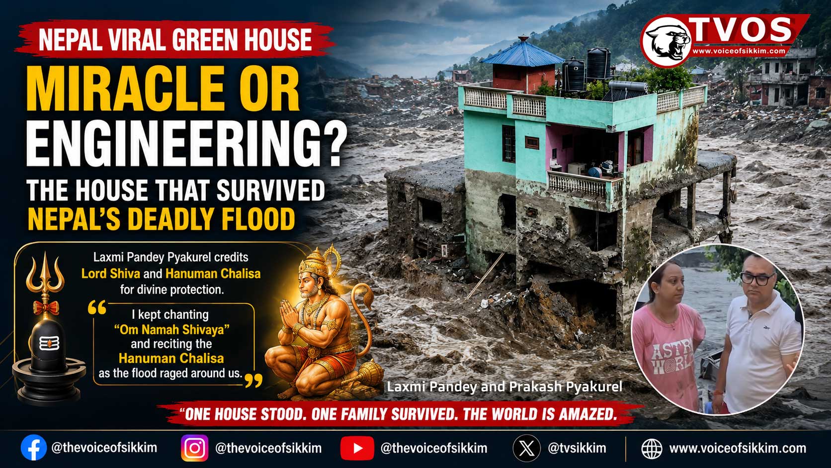Nepal Viral Green House standing firm amid devastating floodwaters and debris in Nuwakot