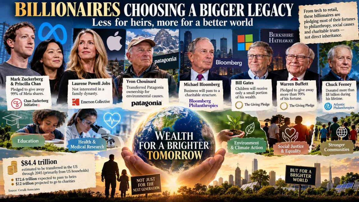 Billionaires limiting family inheritances and directing substantial wealth towards philanthropy and charitable causes