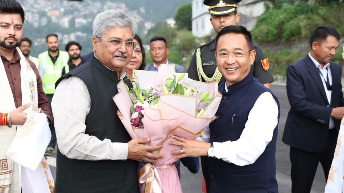 Dushyant Kumar Gautam arrives at Burtuk Helipad in Gangtok ahead of Sikkim Governor swearing-in.