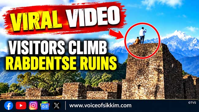 Viral video showing visitors standing atop historic Rabdentse Ruins near Pelling in West Sikkim.